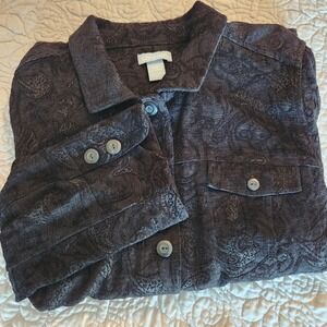 Beautiful Liz & Me Women's 3XWP Paisley Textured Button Front Shirt Jacket Black